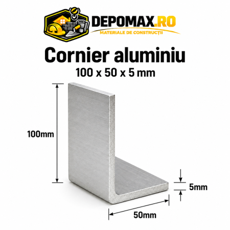 Cornier aluminiu 100 x 50 x 5 mm, 6 metri (EN AW-6060)
